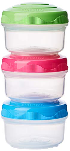 Sistema To Go Collection Mini Bites mažos maisto saugojimo talpyklos, 4,39 uncijos / 130 ml, rožinė / žalia / mėlyna, 3 vnt.