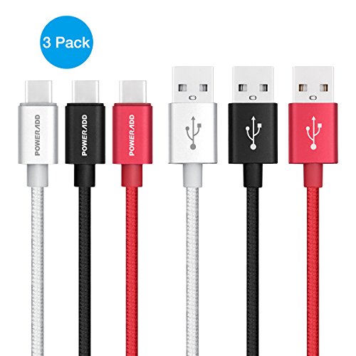 POWERADD [3 Pacáiste] Cábla Cineál C, USB A 2.0 go USB C Charger (3.3ft/1M), Sync Braided níolón & Corda Táille Tapa do Samsung Galaxy S9 S8 Nóta 8 Google Pixel 2 LG V20 V30 G6 5 Nexus 6P/5X OnePlus macbook