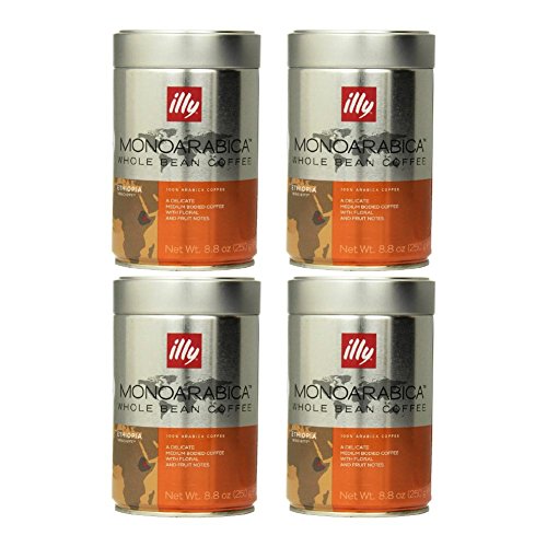 Caife Bean Iomlána Illy MonoArabica Caife Meánchorp na hAetóipe, 8.8oz (Pacáiste 4)