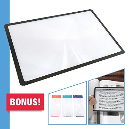 Lentet zmadhuese të faqes MagniPros Premium 3X (300%) me 3 zmadhues të faqeshënuesve bonus për leximin e printimeve të vogla, ndihmave me shikim të ulët dhe projekteve diellore