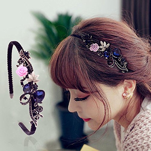 Simsly Crystal Headband with Flower Beaded Metal Hard Headpiece for Women and Girls (Color A)